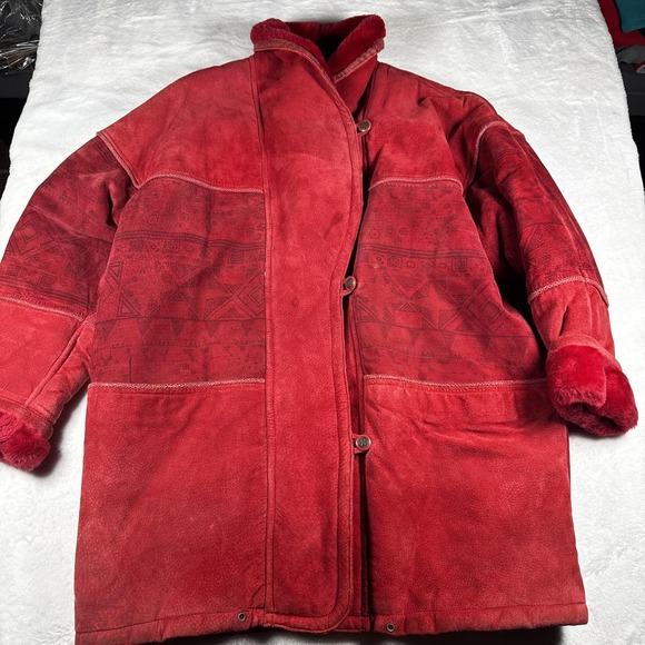 jcpenney Other - JC Shearling Coat Mens Medium Faux Fur Lined Suede Aztec Tribal Pattern Jacket